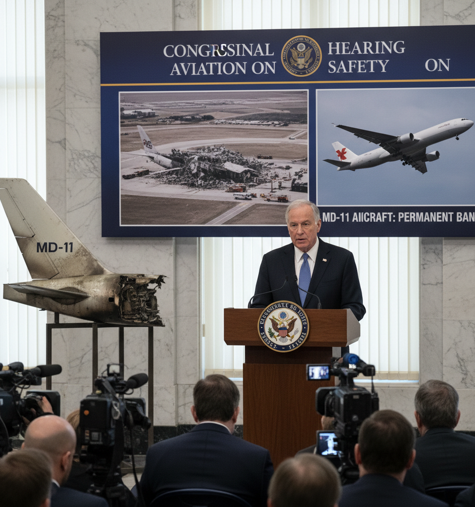 Congressman Urges Permanent Ban of MD-11 Aircraft Post-Louisville Accident — AI-generated illustration