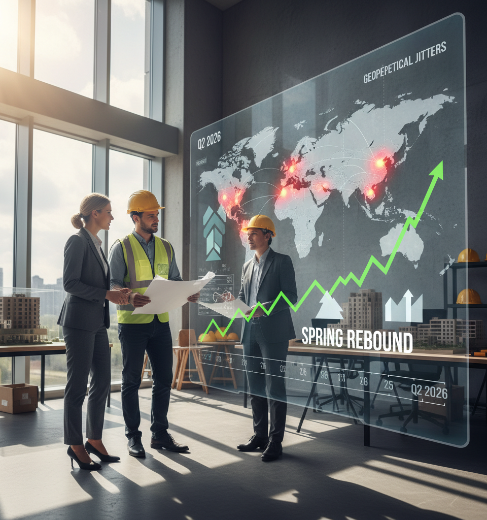 Construction Sector Forecasts Spring Rebound Amidst Geopolitical Jitters — AI-generated illustration