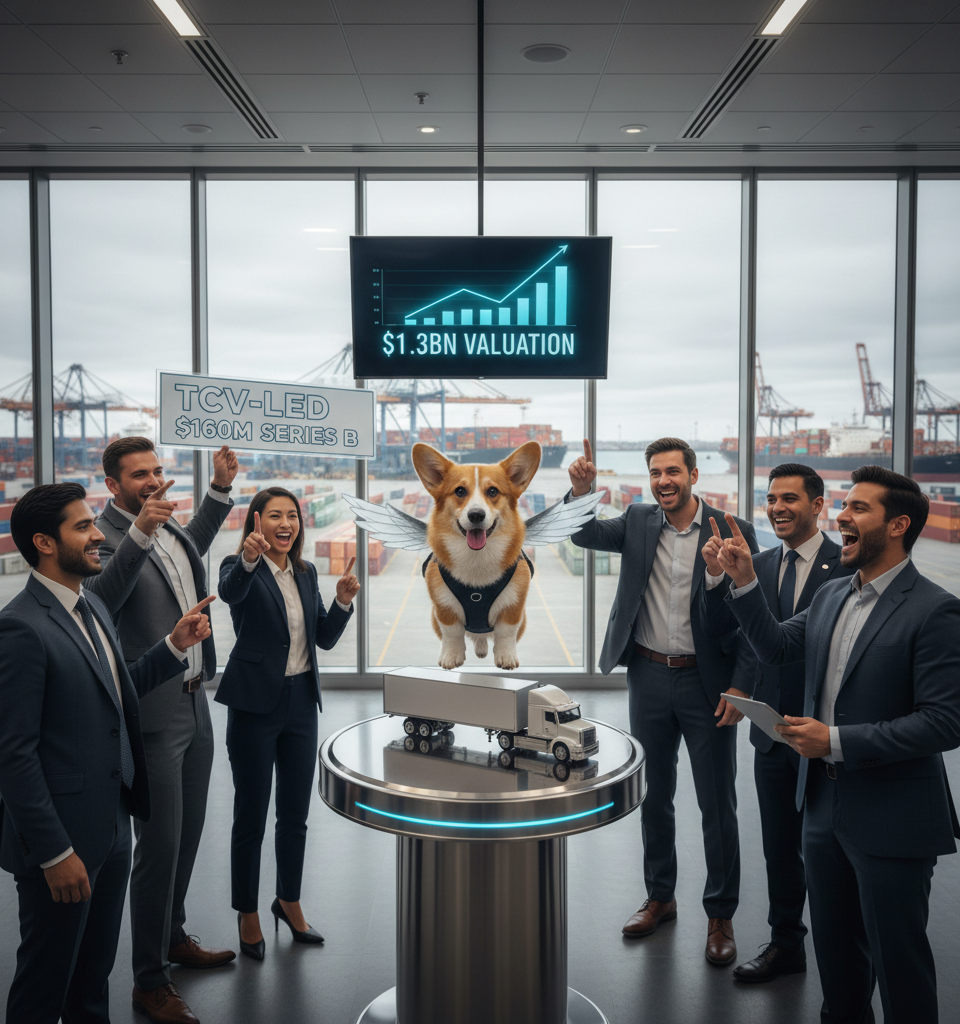 Corgi Soars to $1.3BN Valuation with TCV-Led $160M Series B, Eyes Trucking Market — AI-generated illustration