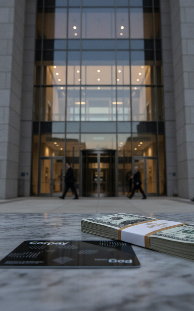 Corpay, CEO Settle for $100 Million Over Hidden Fuel-Card Fees — AI-generated illustration
