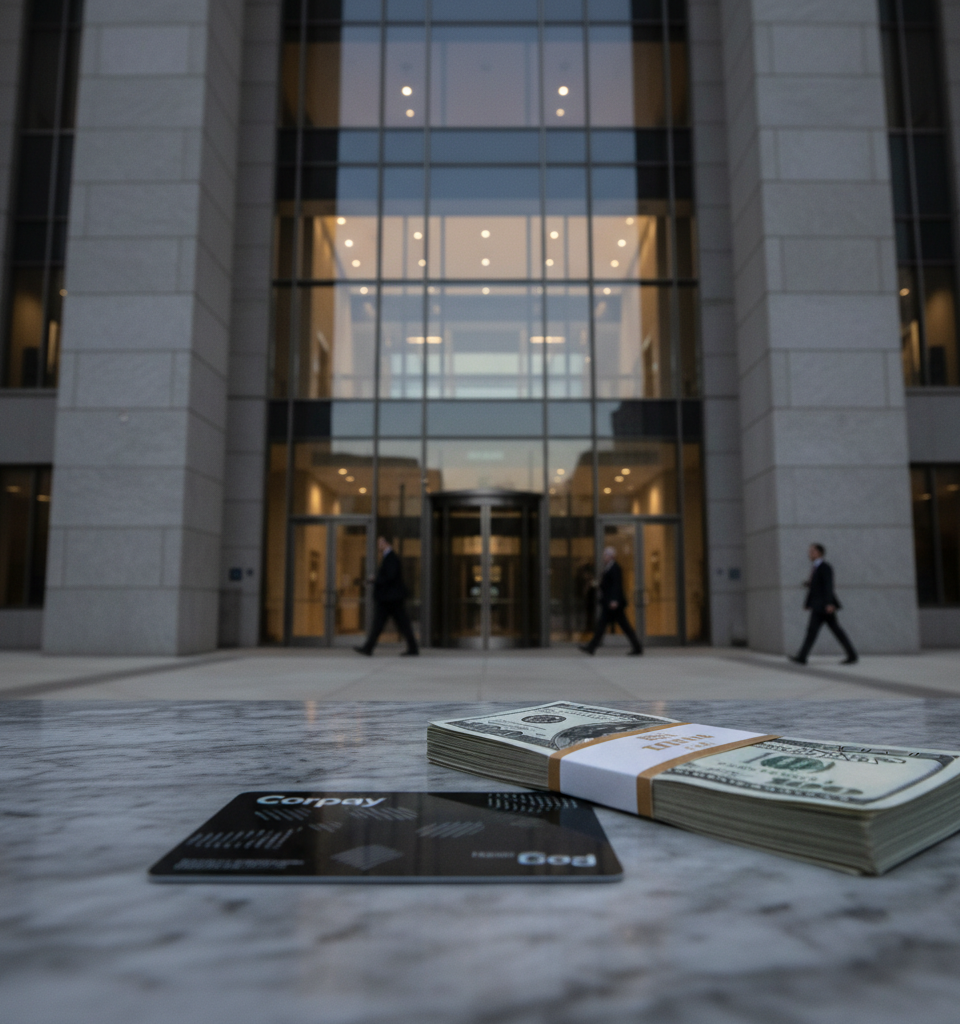 Corpay, CEO Settle for $100 Million Over Hidden Fuel-Card Fees — AI-generated illustration