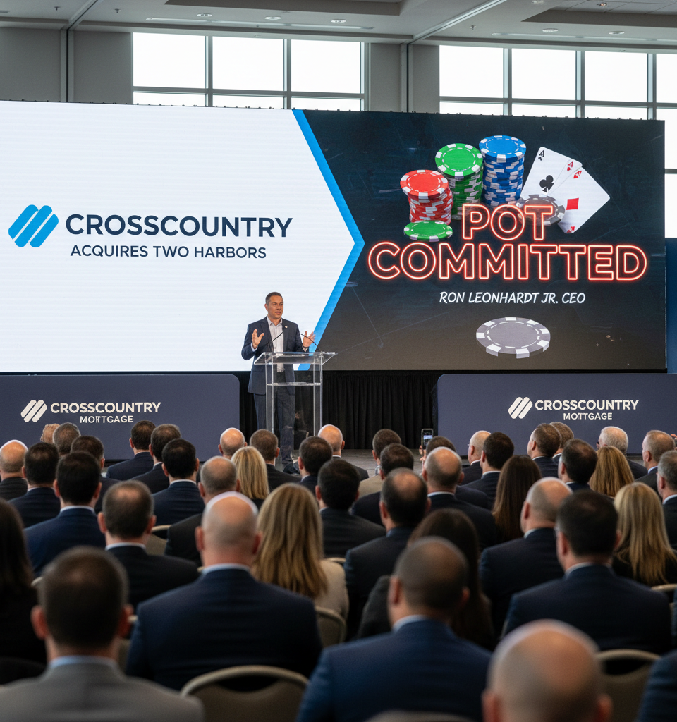 CrossCountry Mortgage Bolsters Two Harbors Acquisition, CEO Declares 'Pot Committed' — AI-generated illustration