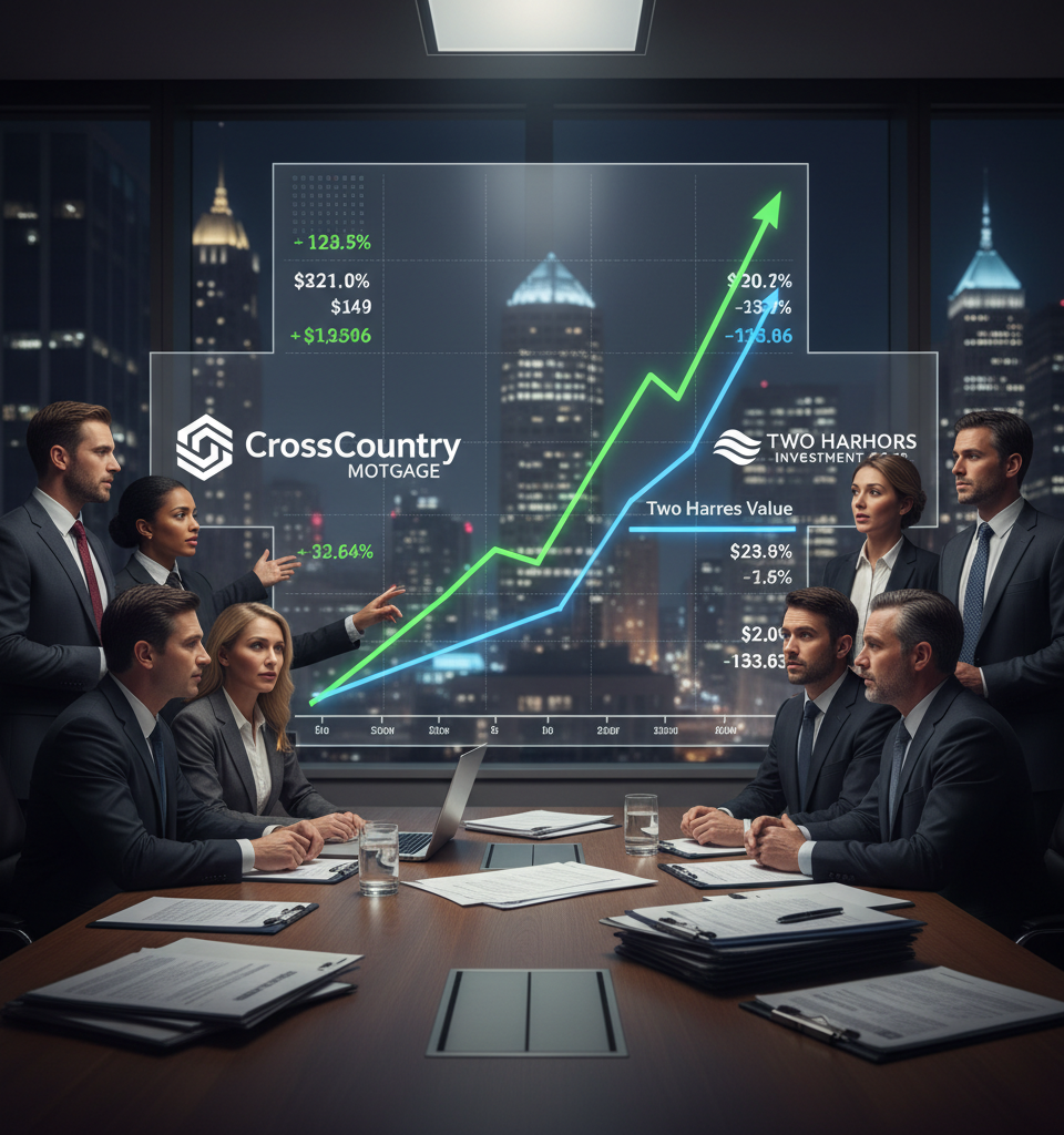 CrossCountry Sweetens Bid for Two Harbors, Escalating Mortgage Arena Battle — AI-generated illustration