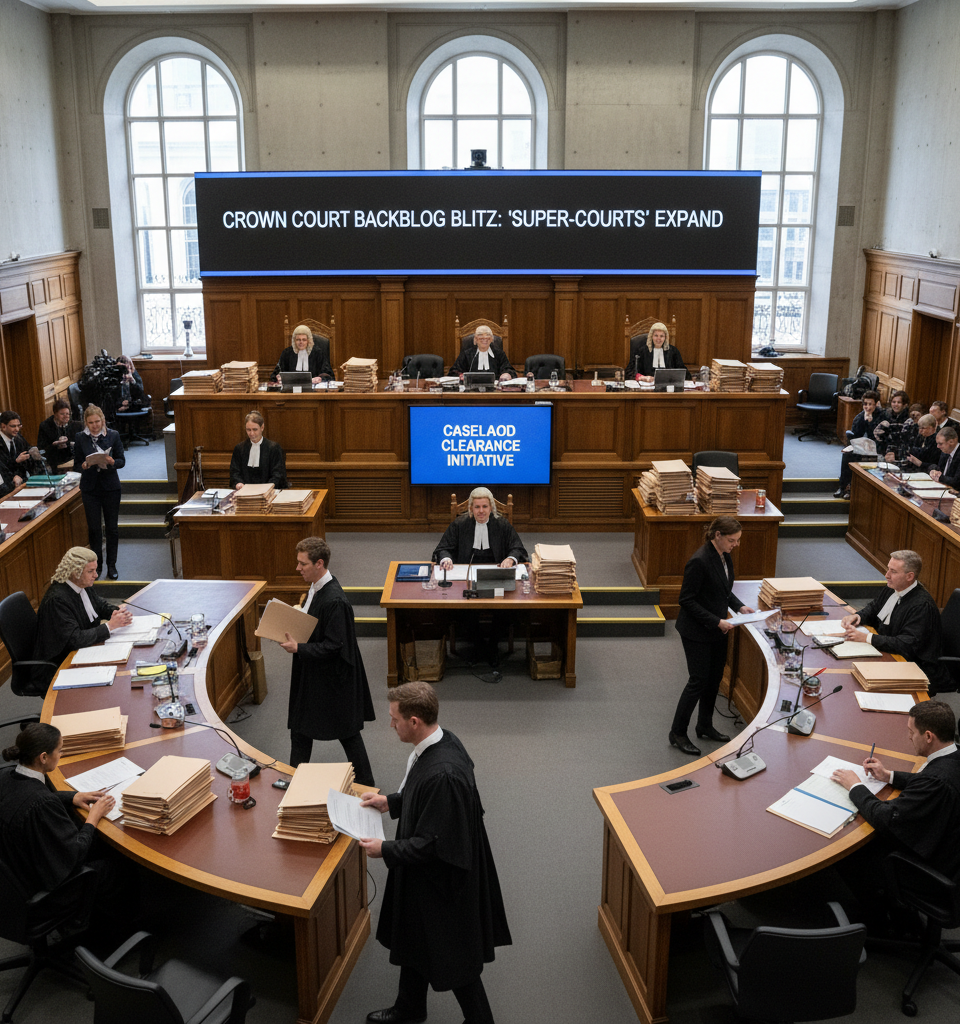 Crown Court Backlog Blitz: 'Super-Courts' Expand to Clear Caseload Crisis — AI-generated illustration