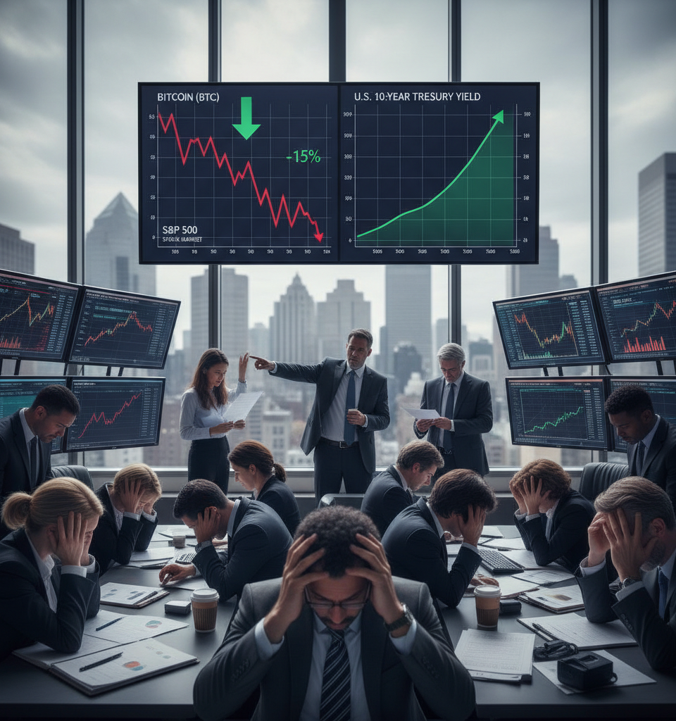 Crypto Markets Reeling as Treasury Yield Surge Mirrors Broader Economic Headwinds — AI-generated illustration