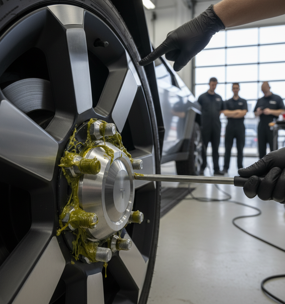 Cybertruck Recall: Loose Nuts, Wrong Grease Threaten Wheel Detachment on Tesla's Flagship EV — AI-generated illustration