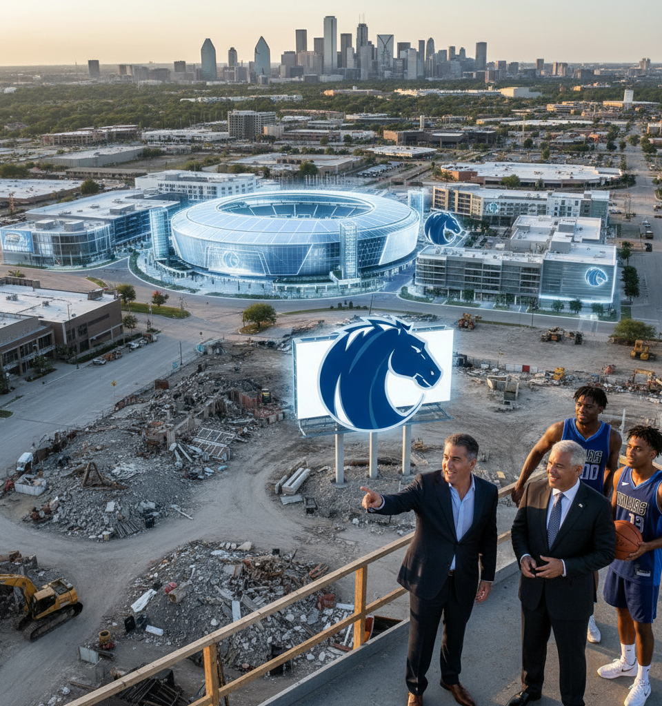 Dallas Mavericks Eye Valley View Mall Site for New Arena, Northern Shift Within City — AI-generated illustration