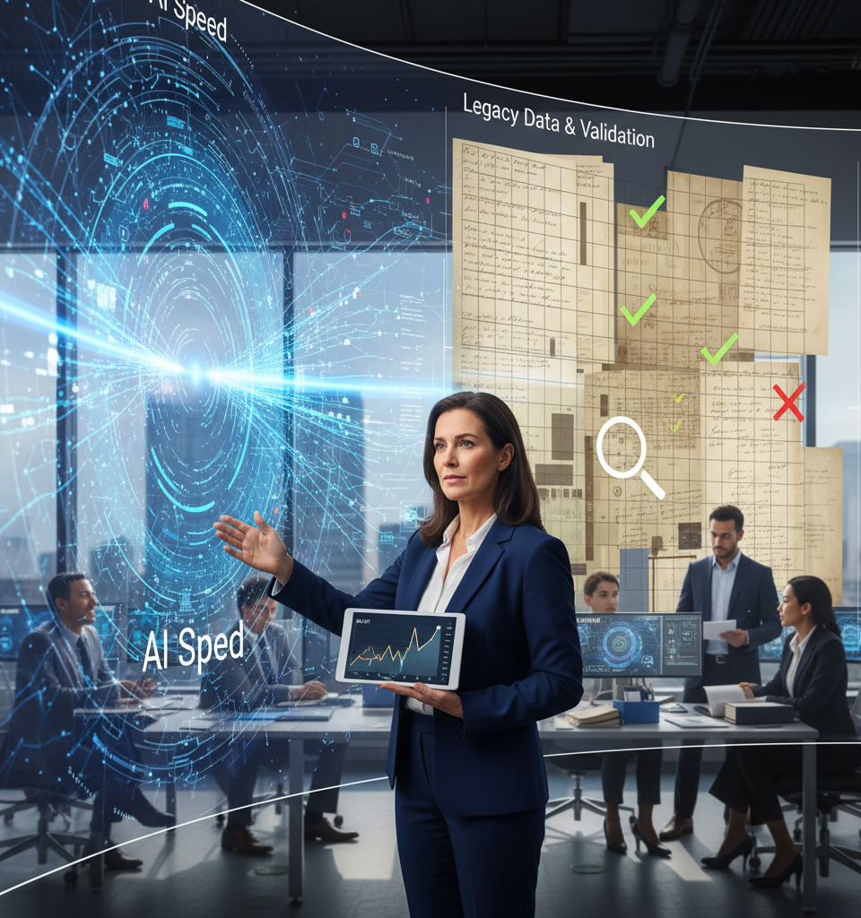 DataTrace Report: AI Promises Speed, But Title Search Reality Hinges on Legacy Data & Validation — AI-generated illustration