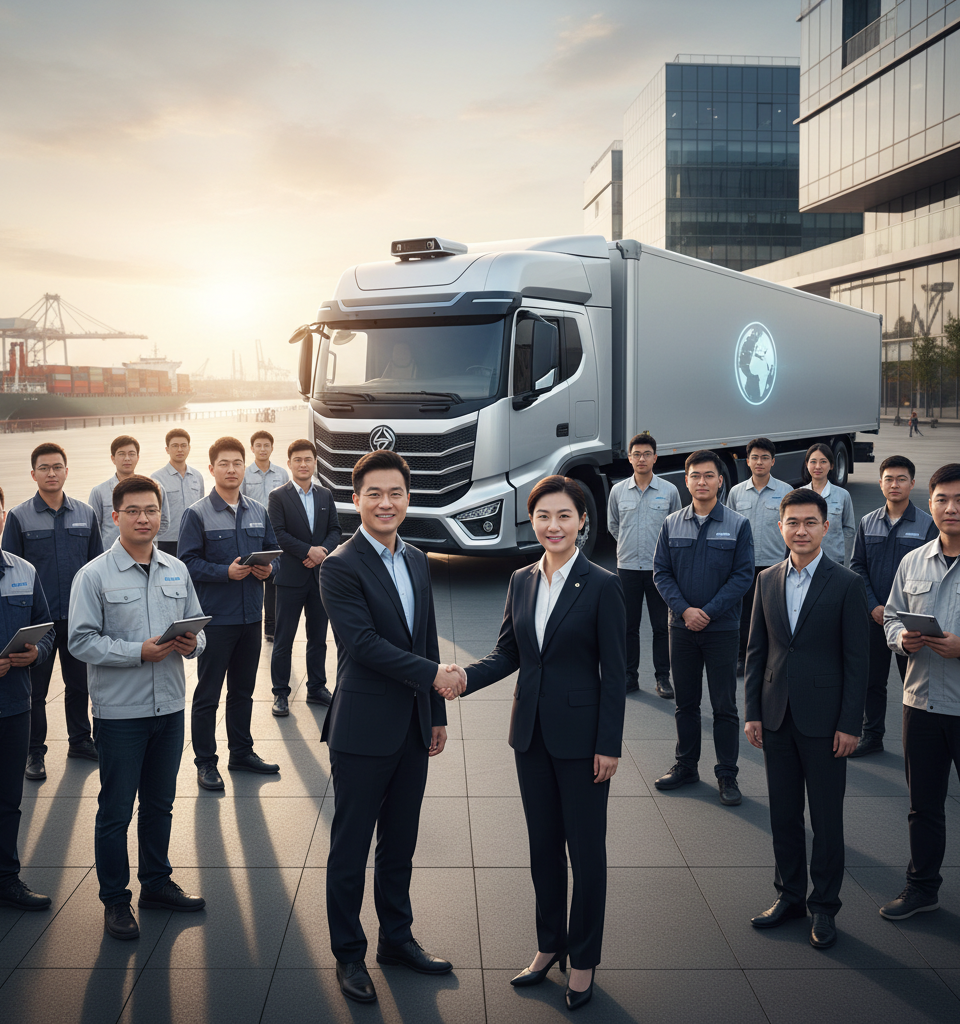 DeepWay closes $310M in pre-IPO financing as it seeks to take Baidu-backed autonomous electric trucks global — AI-generated illustration