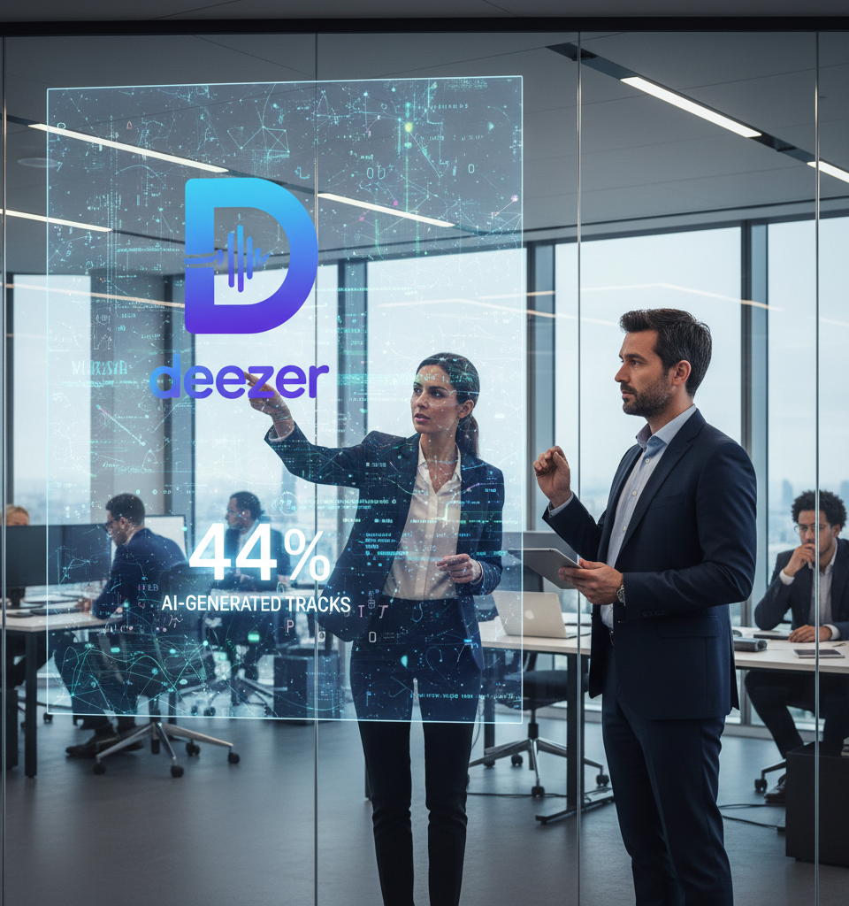 Deezer Reveals 44% of New Tracks Are AI-Generated, Sparking Industry Monetization Debate — AI-generated illustration