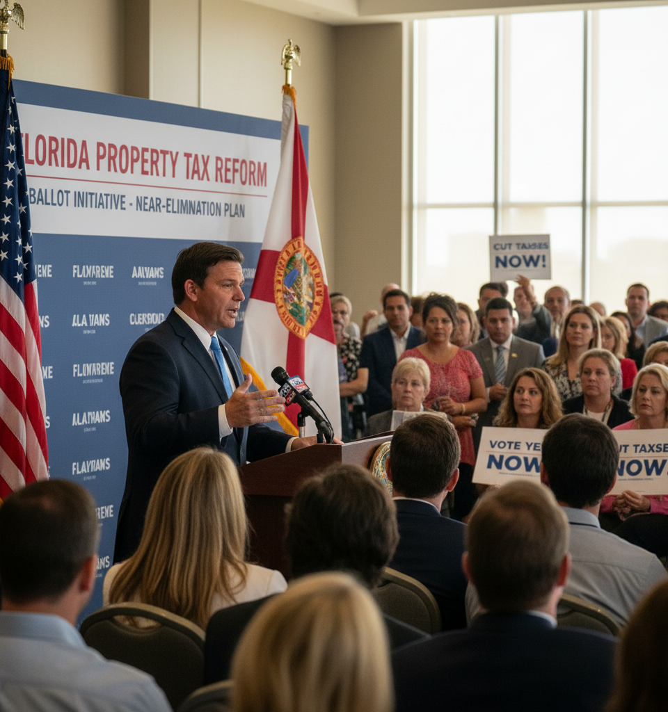 DeSantis to Propose Near-Elimination of Florida Property Taxes via Ballot Initiative — AI-generated illustration
