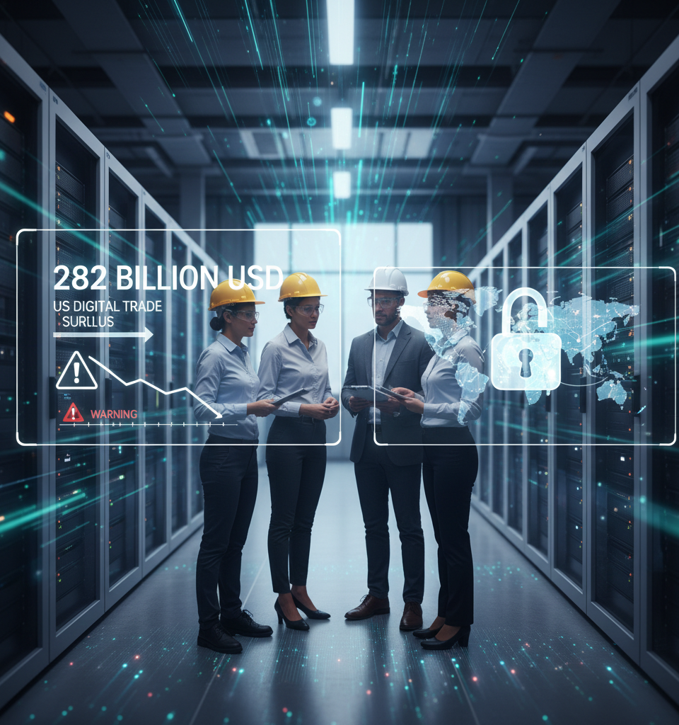 Digital Trade: The Unseen $282 Billion US Surplus Under Threat — AI-generated illustration