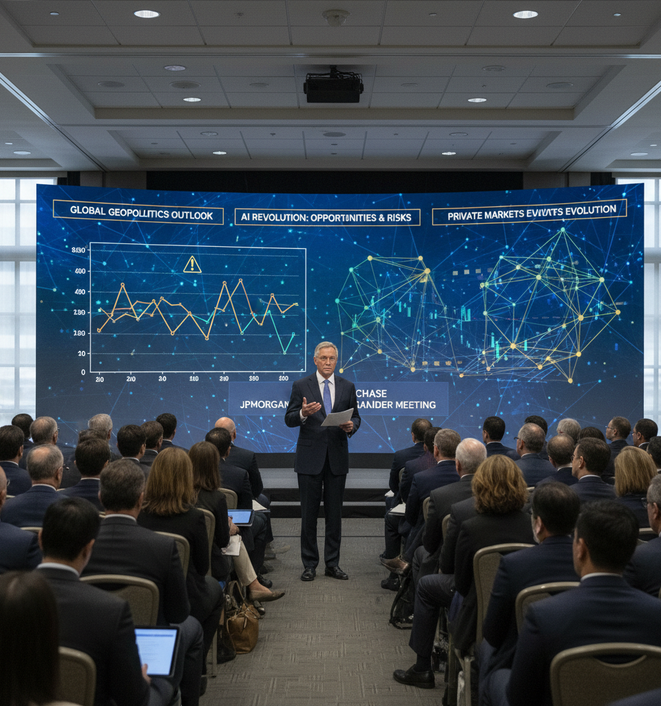Dimon Cautions on Geopolitics, AI, and Private Markets in Annual Shareholder Letter — AI-generated illustration