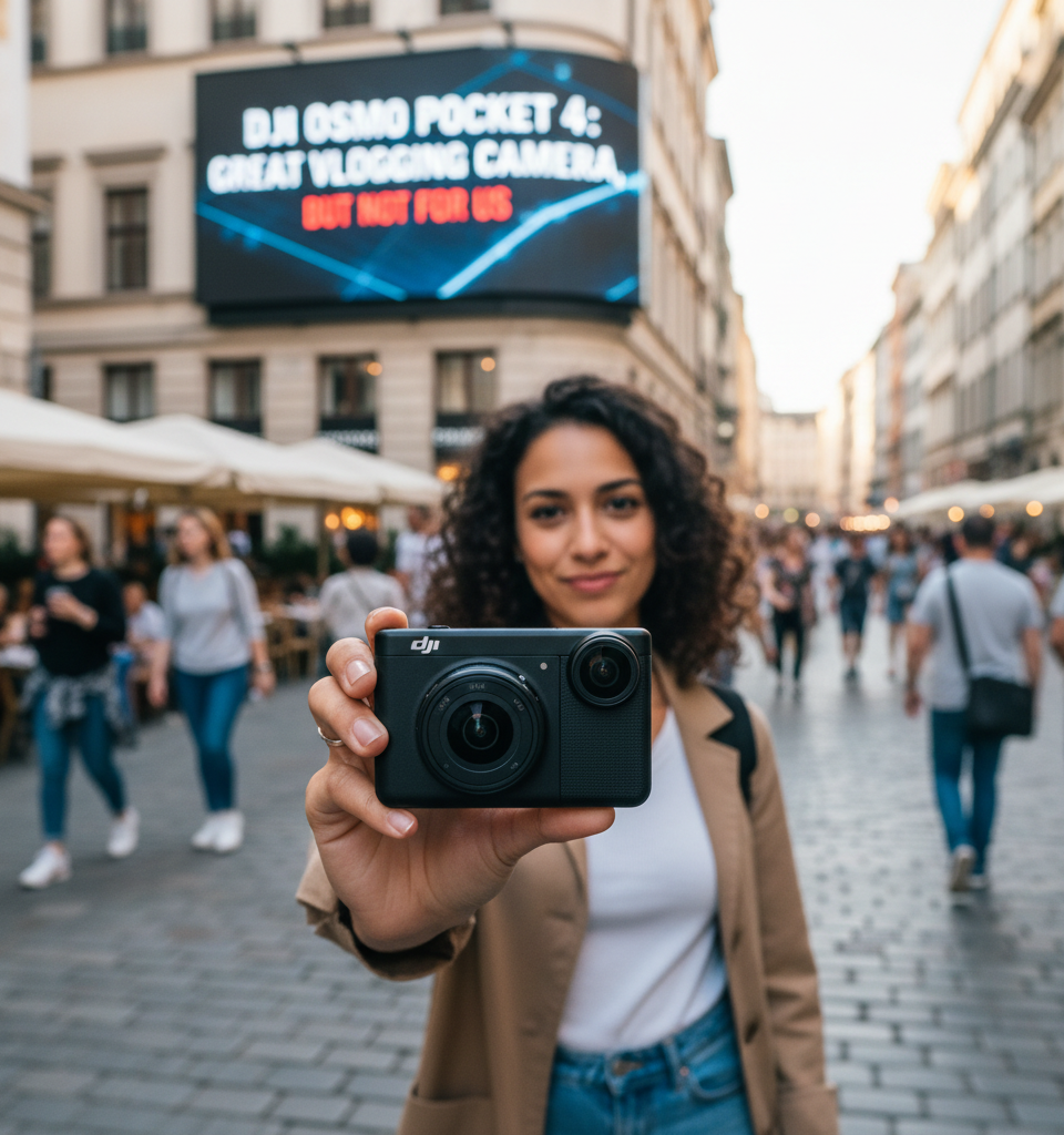 DJI Osmo Pocket 4 Is a Great Vlogging Camera, but Not for the US — AI-generated illustration
