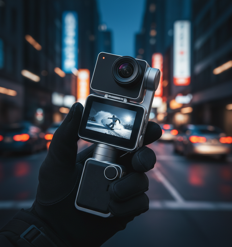 DJI Osmo Pocket 4 takes aim at low-light video and fast action — AI-generated illustration
