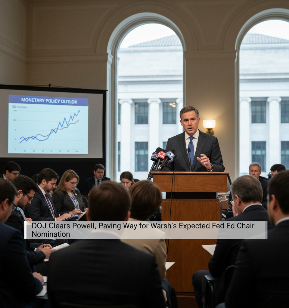 DOJ Clears Powell, Paving Way for Warsh's Expected Fed Chair Nomination — AI-generated illustration