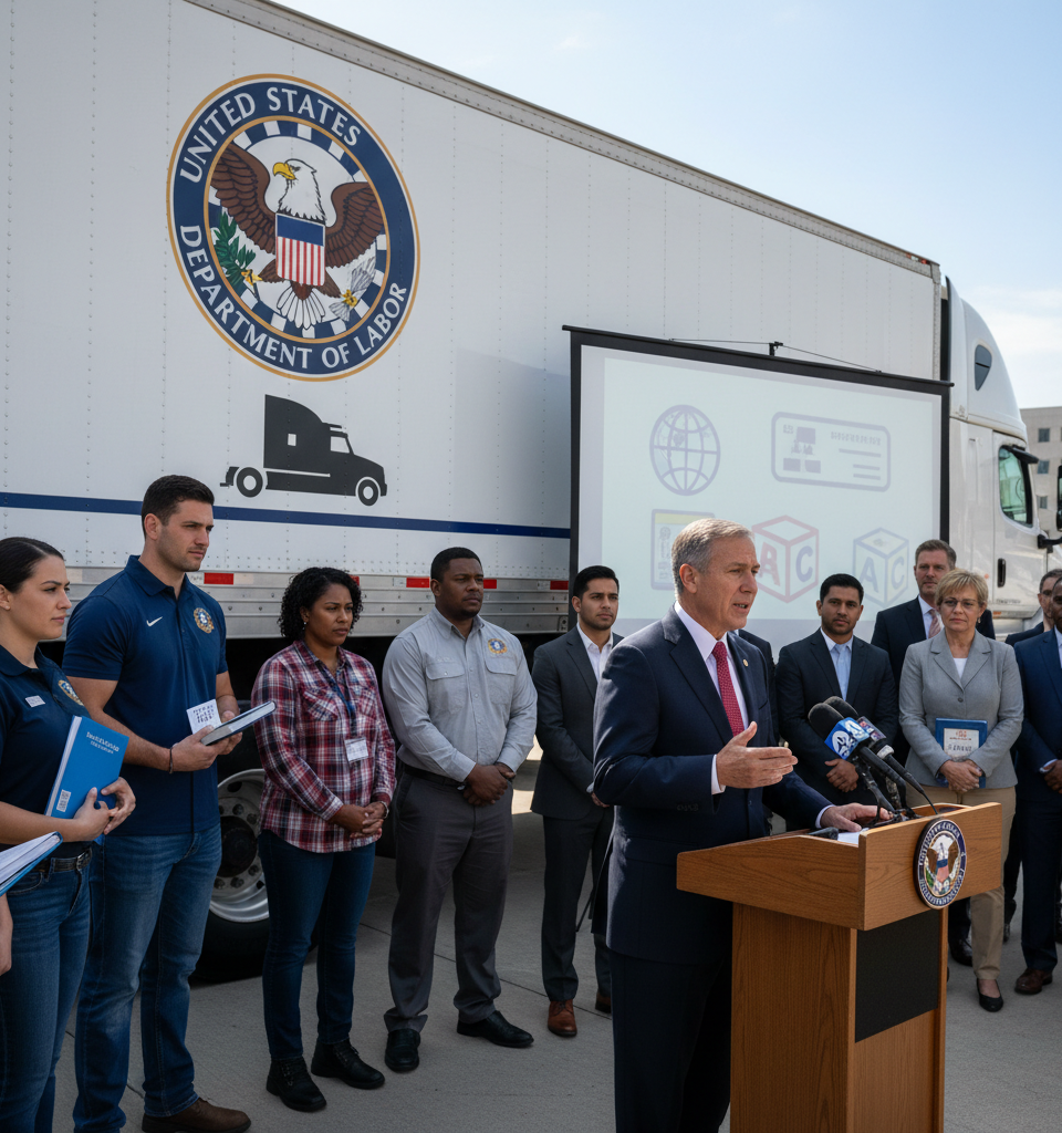 DOL to mandate English proficiency for foreign truck drivers by mid-June — AI-generated illustration