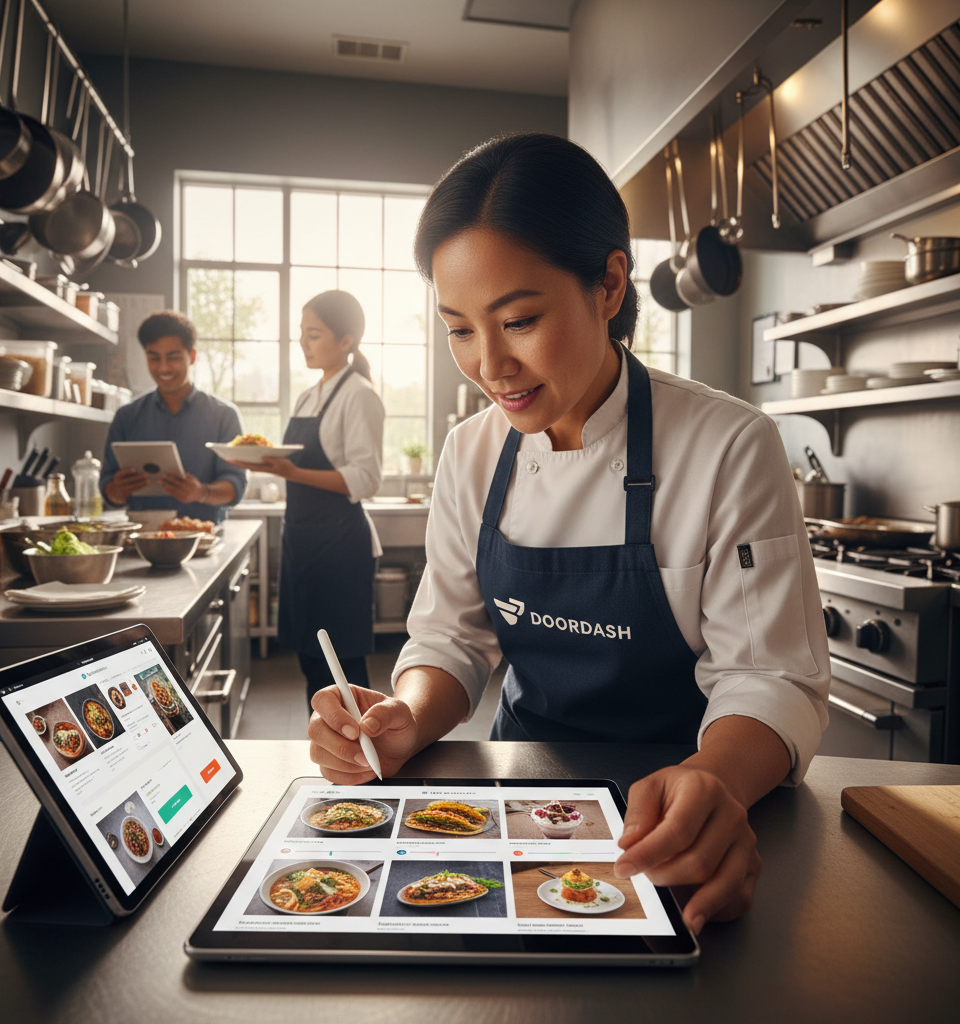 DoorDash Leverages AI for Enhanced Merchant Tools, Streamlining Operations and Visual Appeal — AI-generated illustration
