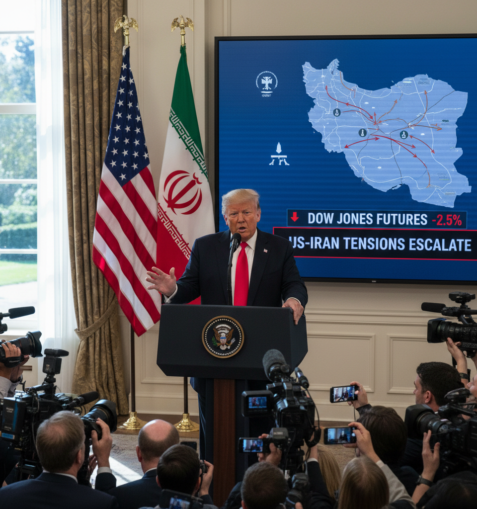 Dow Futures Dip as US-Iran Tensions Escalate Over Strait of Hormuz Amidst Talks — AI-generated illustration