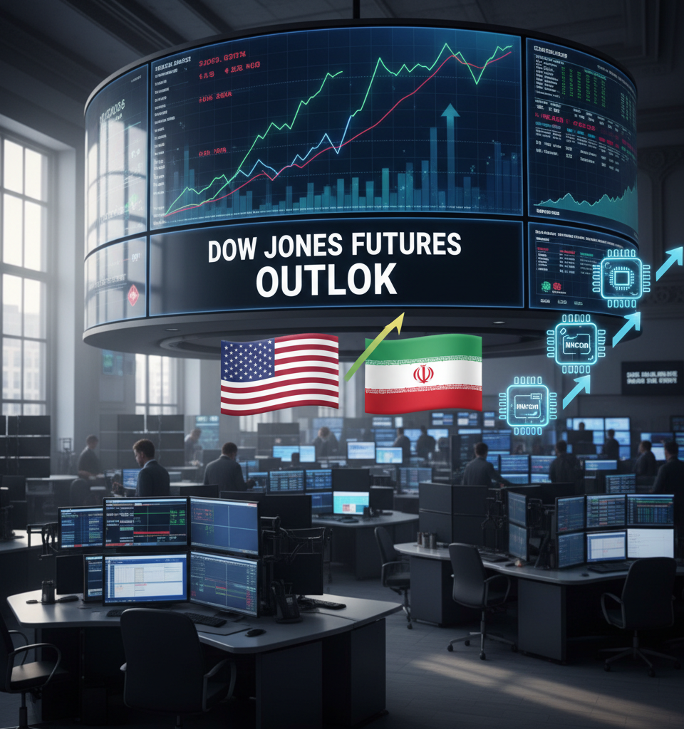 Dow Jones Futures Outlook: Geopolitical Tensions and Tech Stock Signals Ahead of Trading — AI-generated illustration