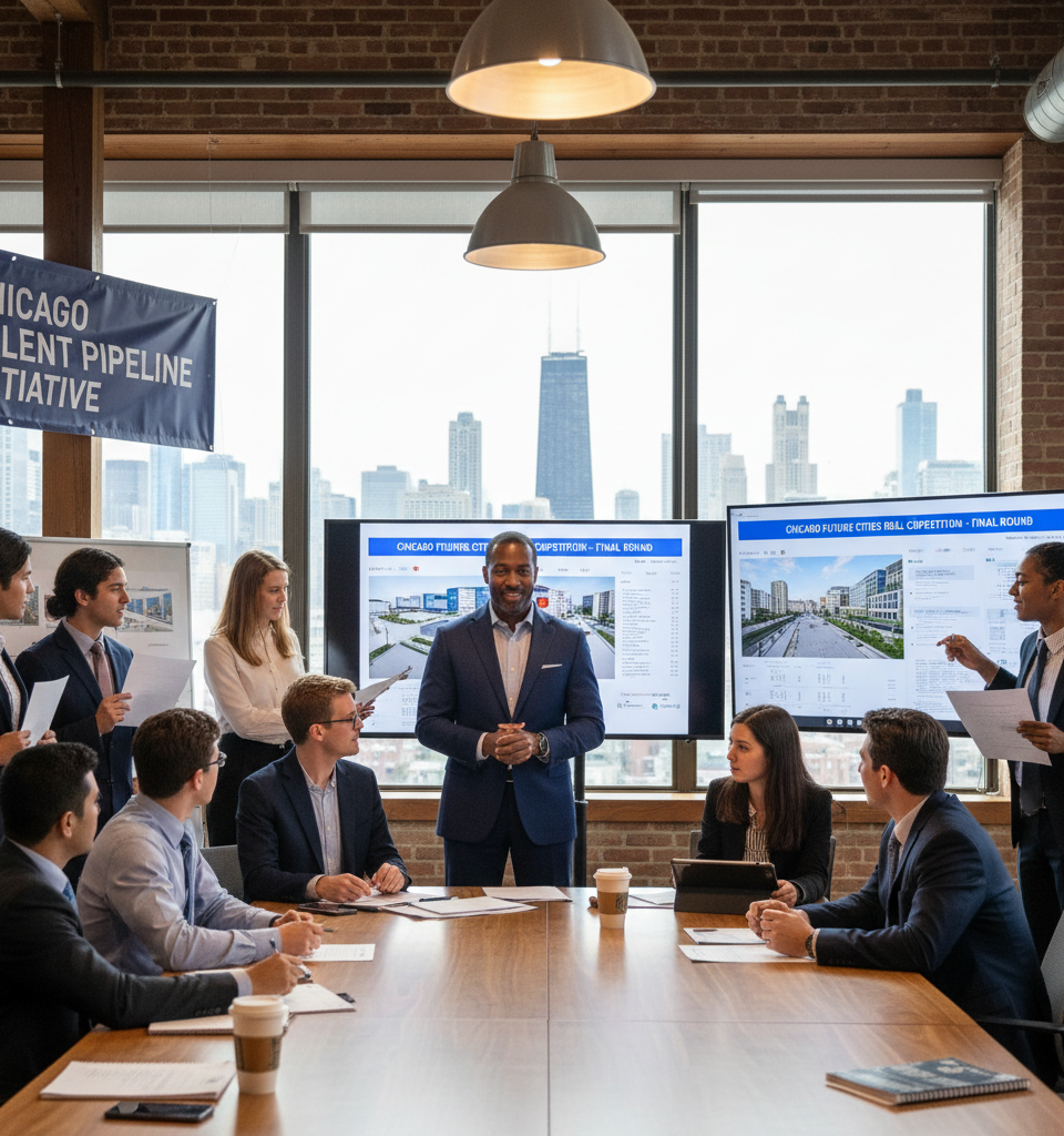 DuWarren Gibson Circles Back: From CRE Aspirant to Mentor in Chicago's Talent Pipeline — AI-generated illustration
