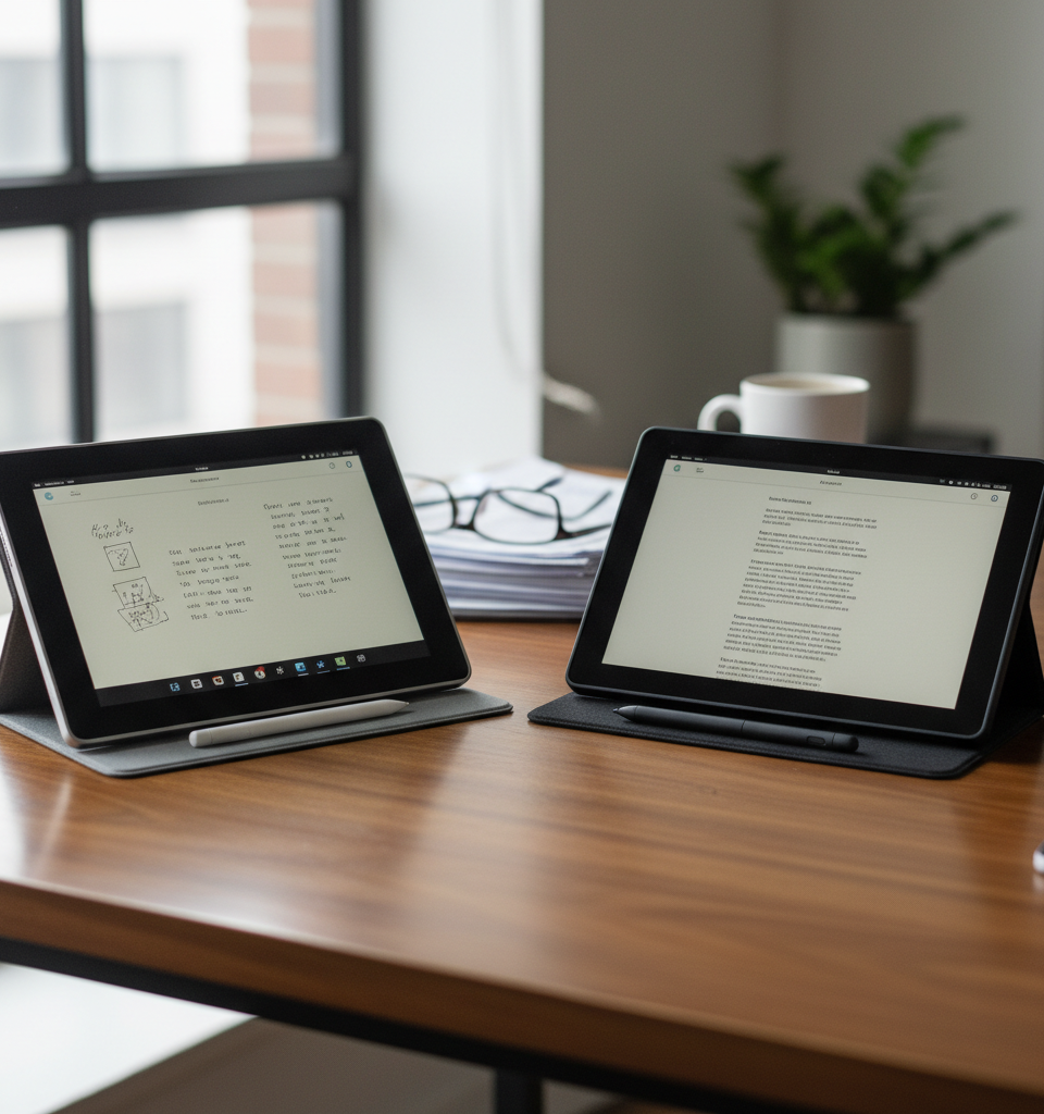 E-Ink Tablet Showdown: reMarkable 2 Edges Out Kindle Scribe in Feature-Rich Comparison — AI-generated illustration