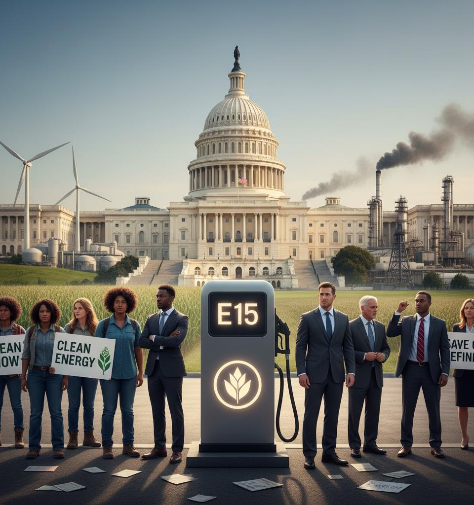 E15 Expansion Battle Brews in Washington: Refiners Divided Over Biofuel Mandate — AI-generated illustration