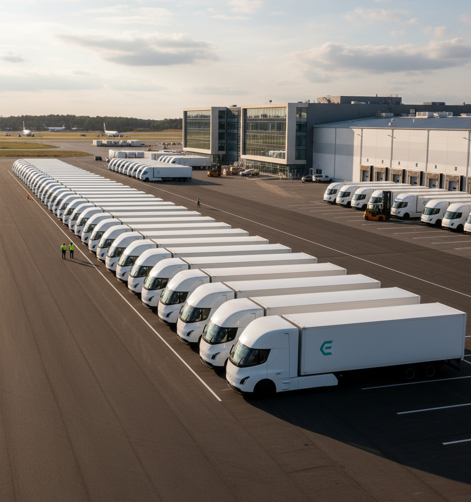 Einride to Integrate 500 Tesla Semis into Its Fleet for Amazon, Other Clients — AI-generated illustration