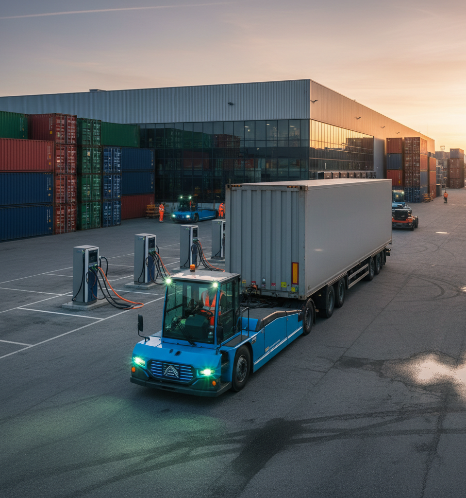 Electric Terminal Tractors Deliver Measurable Savings in Logistics Yards — AI-generated illustration