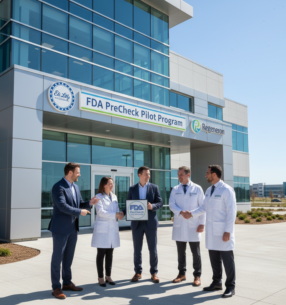 Eli Lilly, Regeneron Among First Selected for FDA's PreCheck Pilot Program — AI-generated illustration
