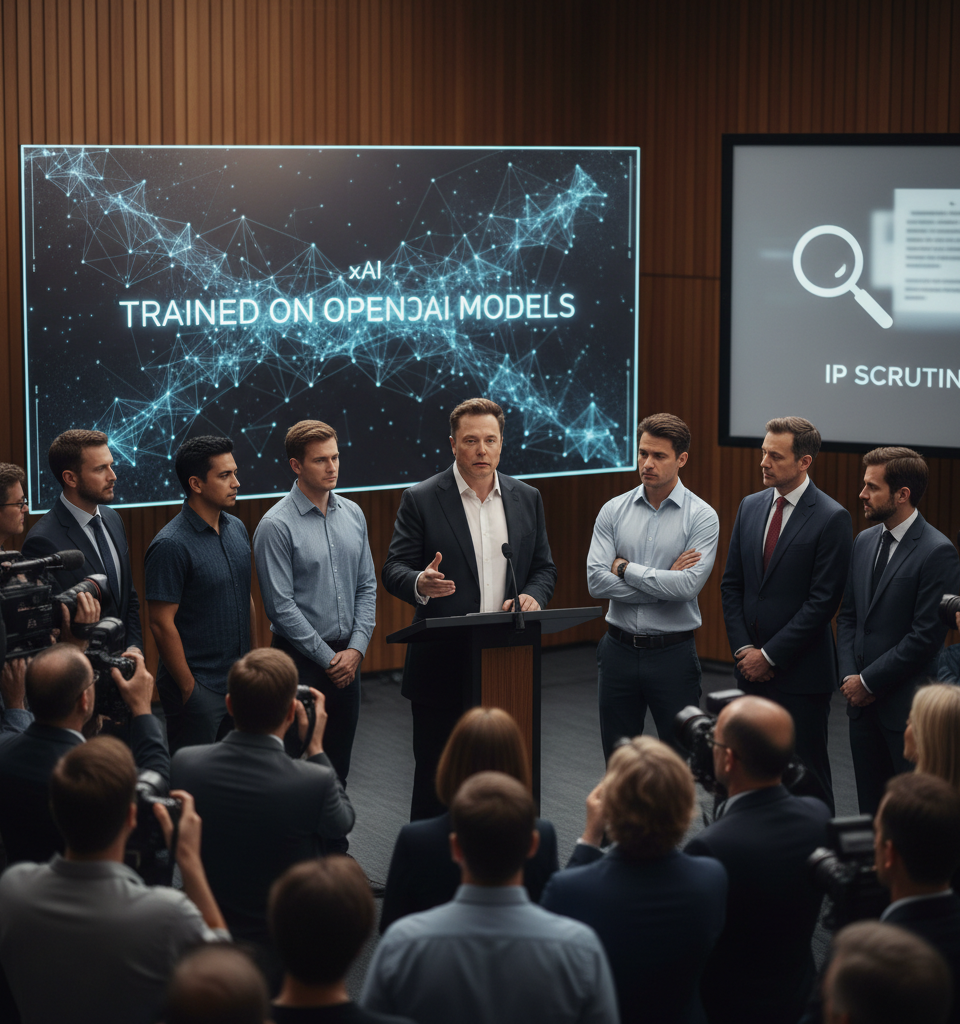 Elon Musk Confirms xAI's Grok Trained on OpenAI Models Amidst IP Scrutiny — AI-generated illustration
