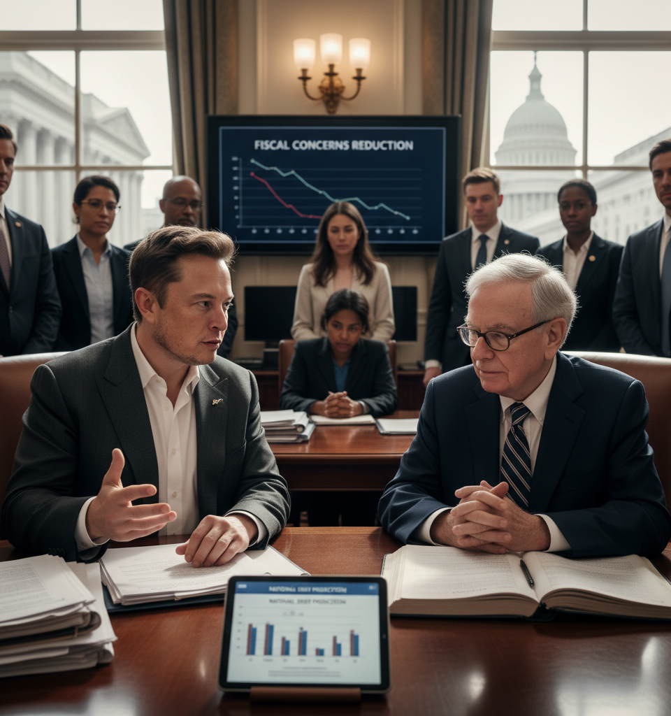 Elon Musk Endorses Buffett's National Debt Reduction Plan Amidst Growing Fiscal Concerns — AI-generated illustration