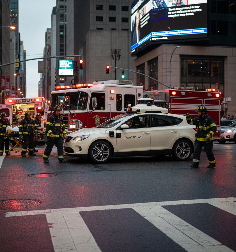Emergency Responders Alarmed by Worsening Waymo Incidents, Raising Safety Concerns — AI-generated illustration