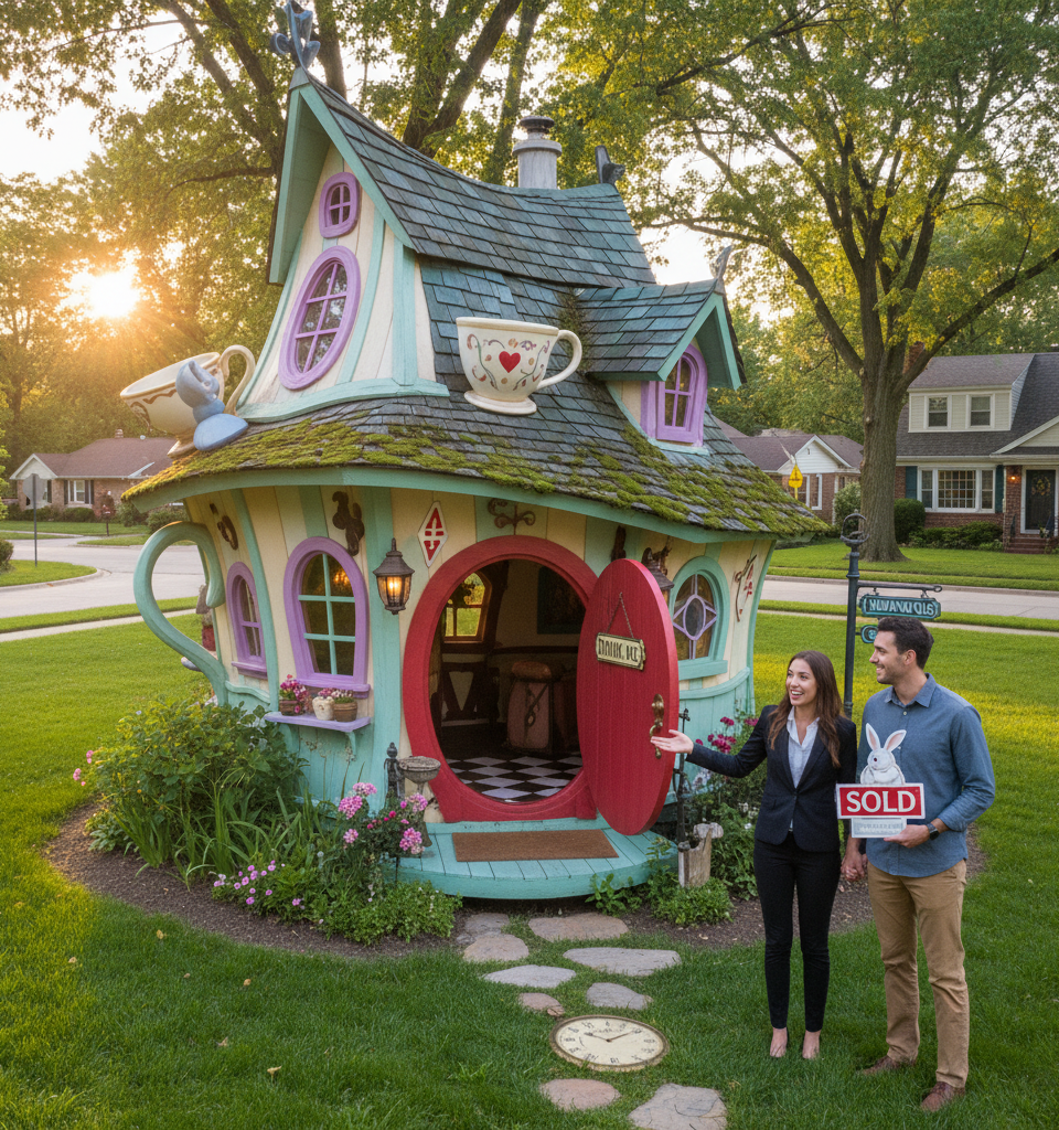 Enchanting 'Alice in Wonderland' Tiny Home Listed in Indianapolis: A Niche Market Gem — AI-generated illustration