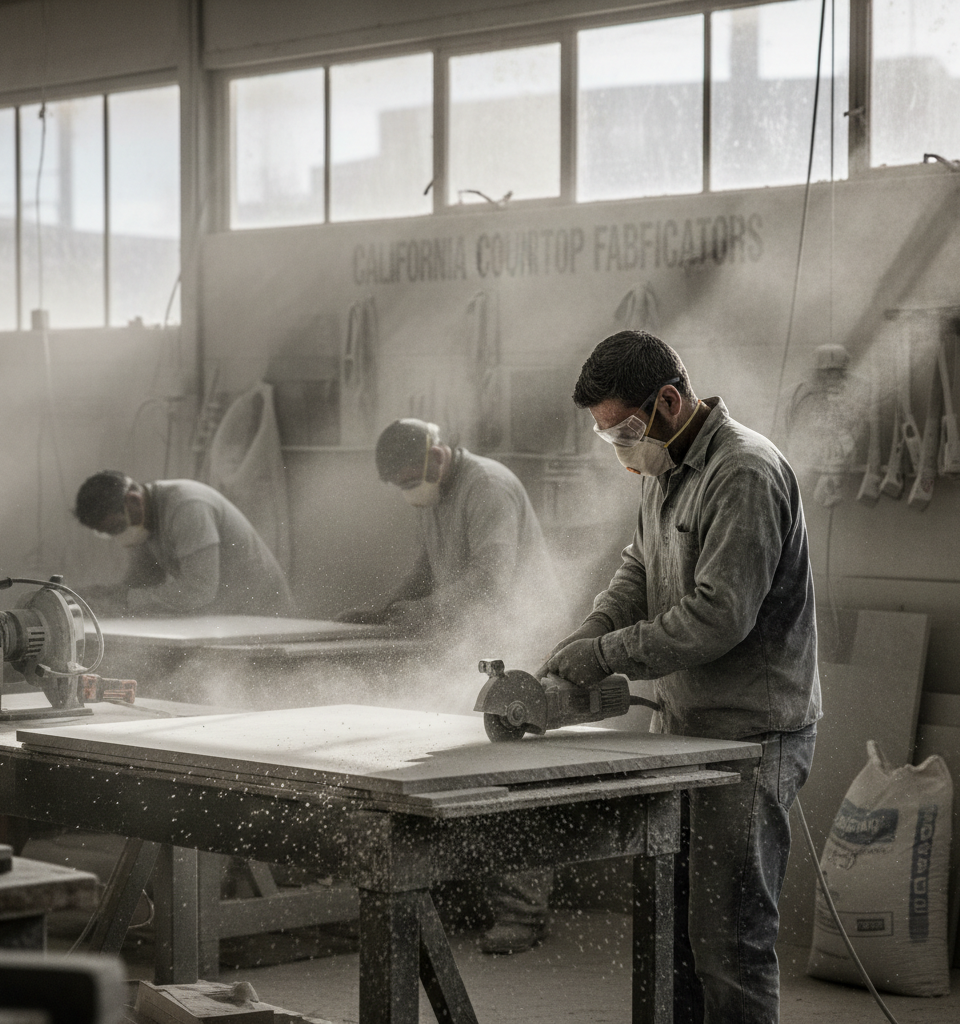 Engineered Stone: The New Asbestos for Fabrication Workers in California — AI-generated illustration