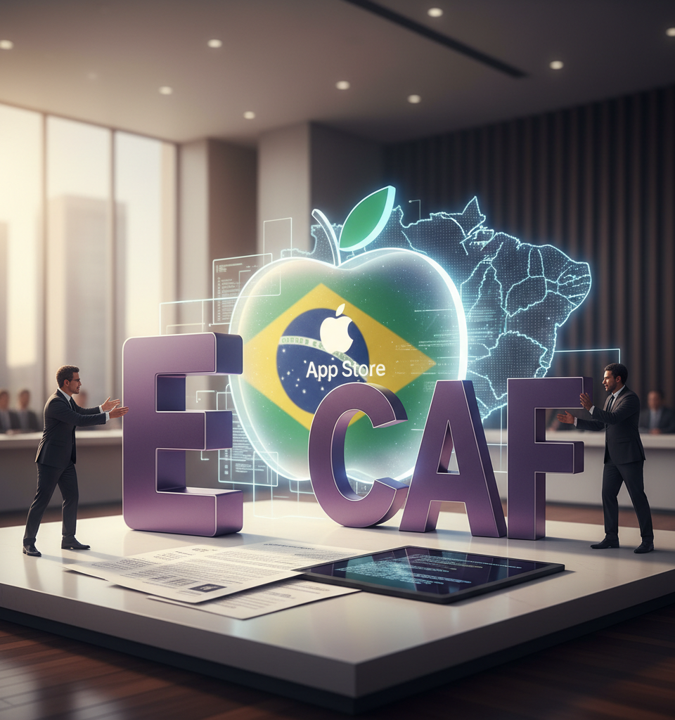 Epic Games and CAF Challenge Apple's New Brazilian App Store Terms — AI-generated illustration