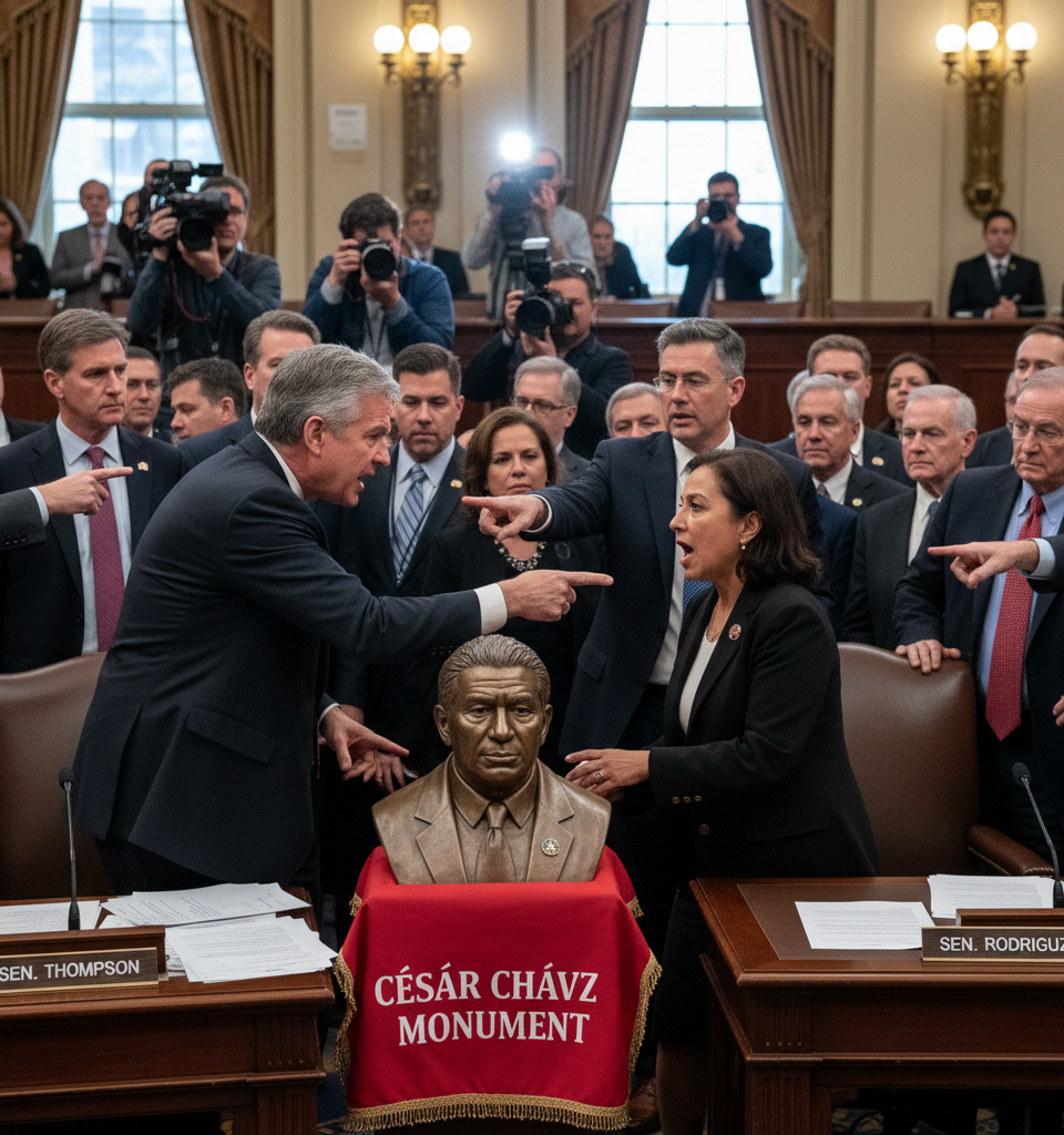 Epstein accusations fly in Senate after César Chávez Monument row — AI-generated illustration