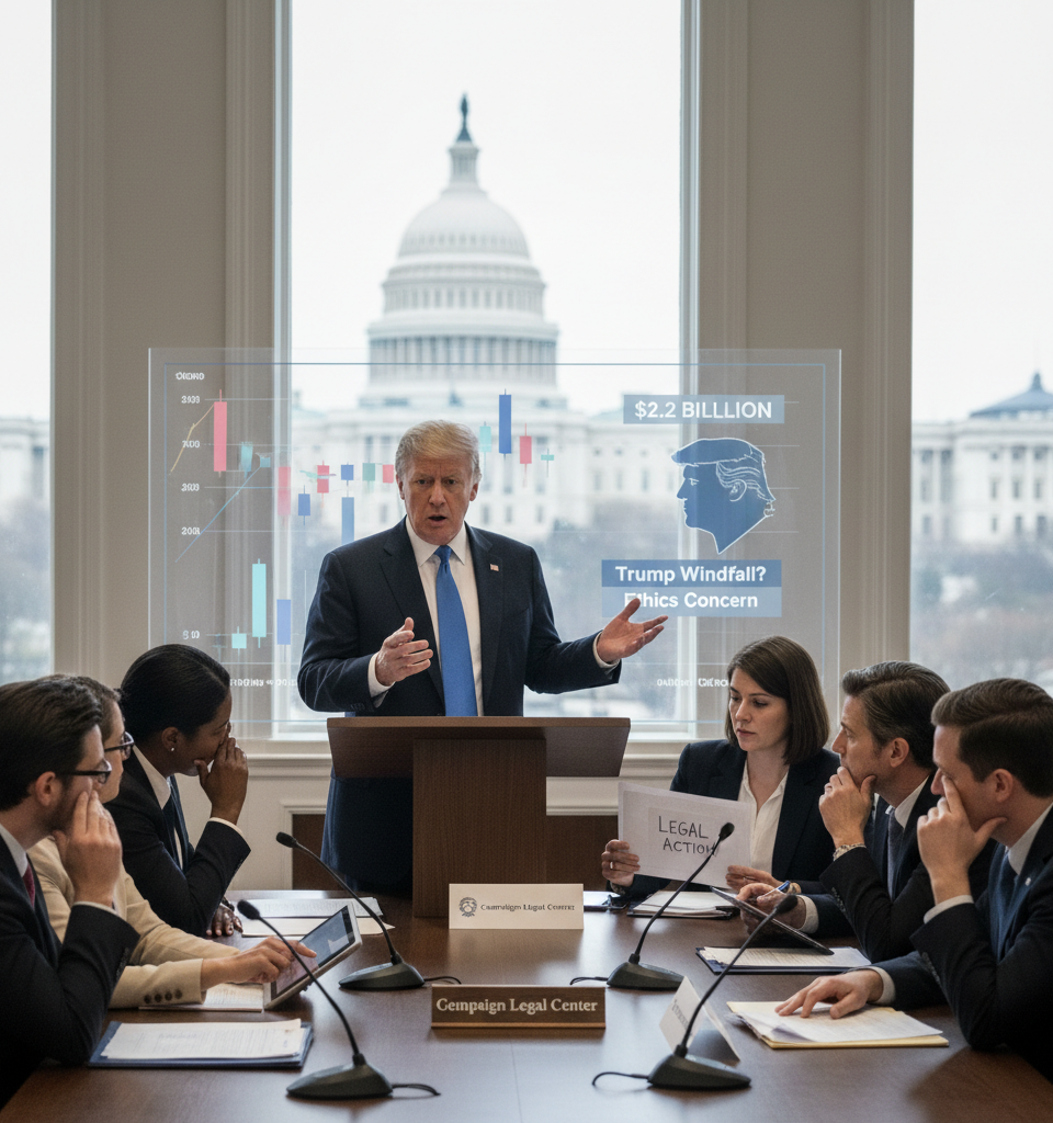 Ethics Watchdogs Vow Legal Action Over Trump's 'Startling' $2.2 Billion Windfall — AI-generated illustration