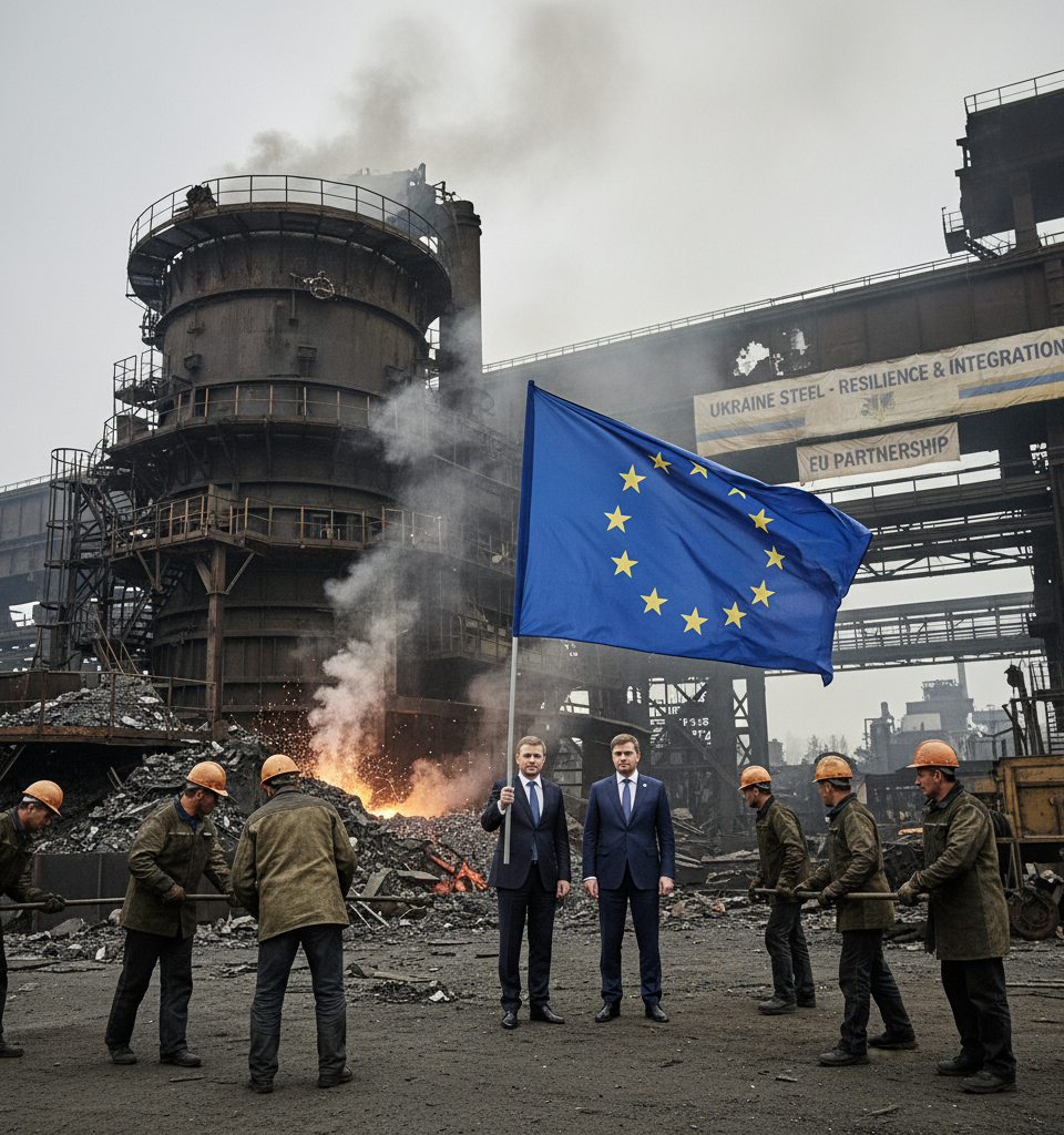 EU Steel Import Cuts Imperil Ukraine's Economy Amid War, Officials Warn — AI-generated illustration
