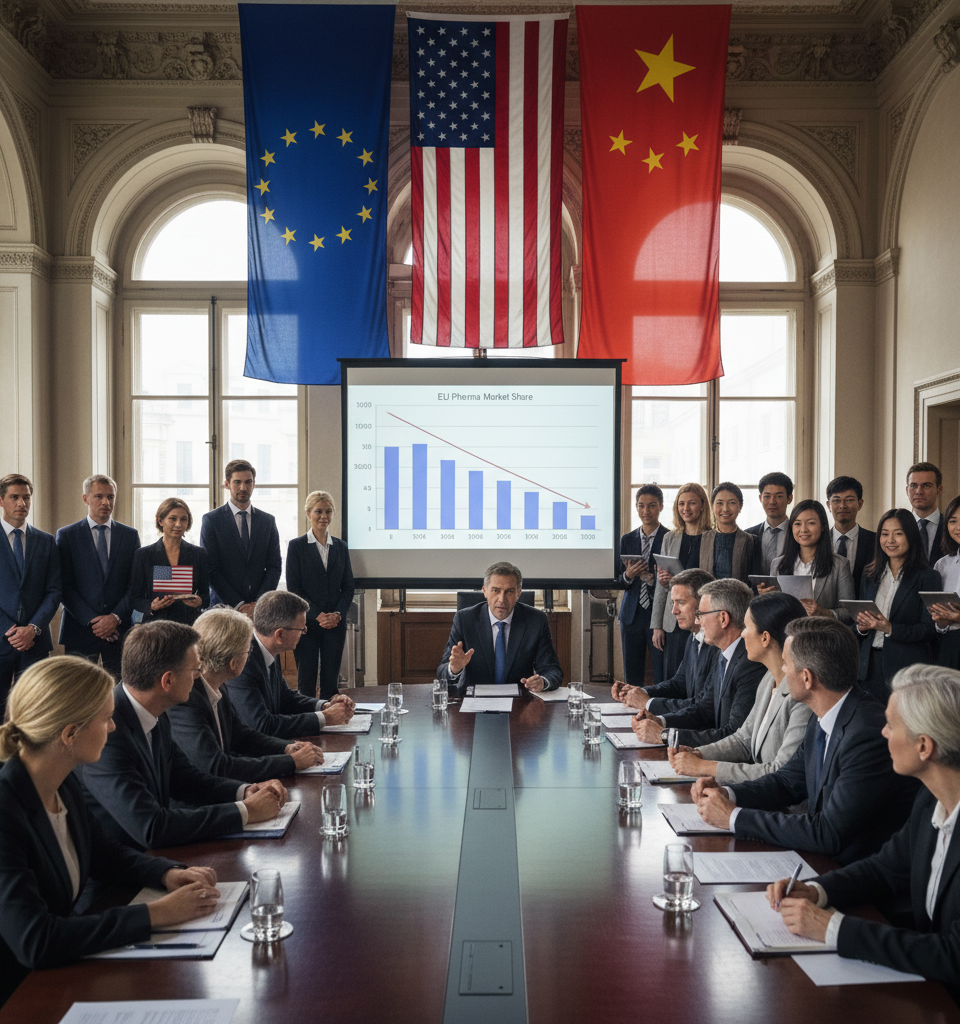 Europe's Pharma Dominance Wanes Amid US Policies, China's Biotech Surge — AI-generated illustration