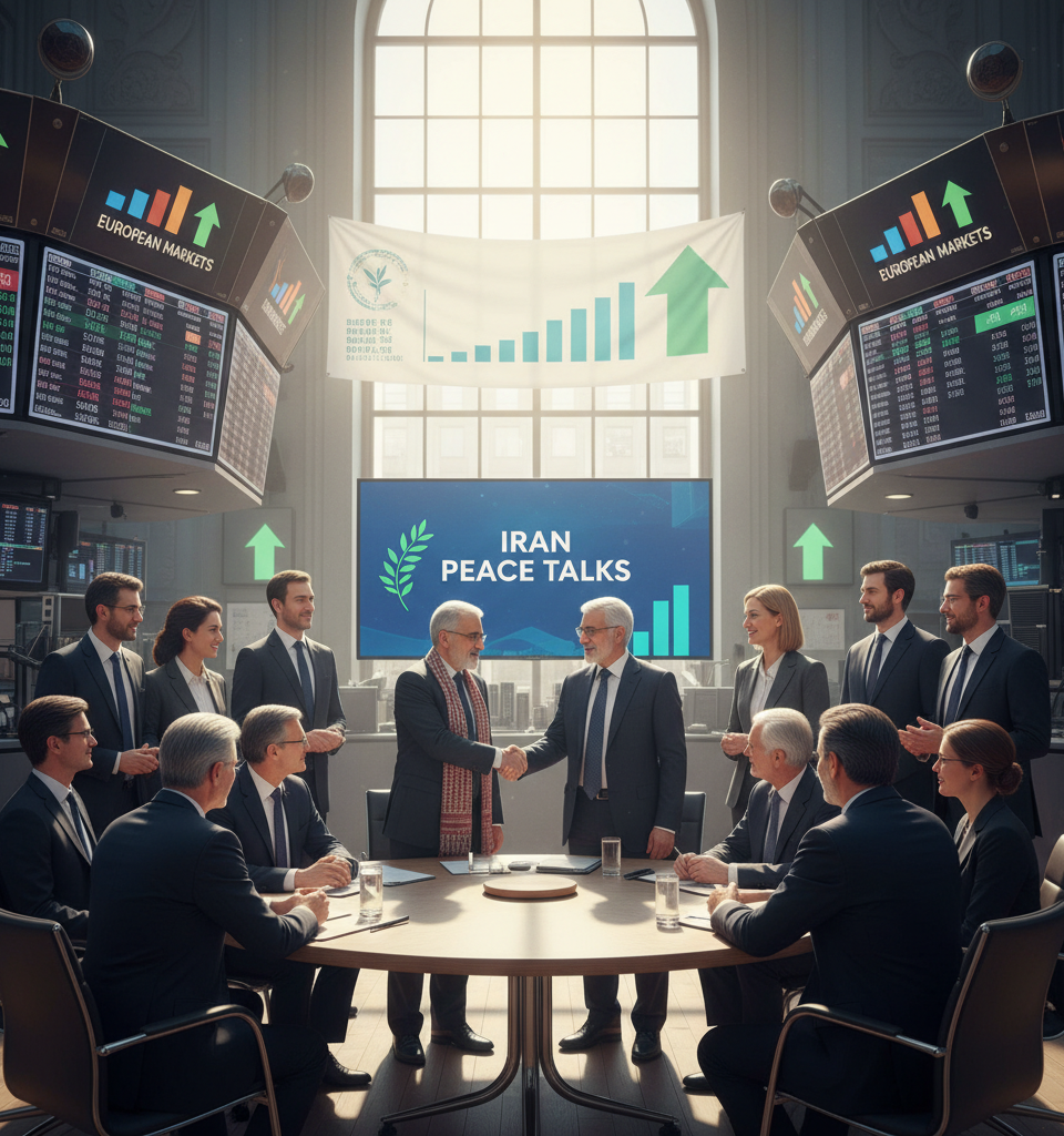 European markets set to rise on hopes that Iran peace talks can resume — AI-generated illustration