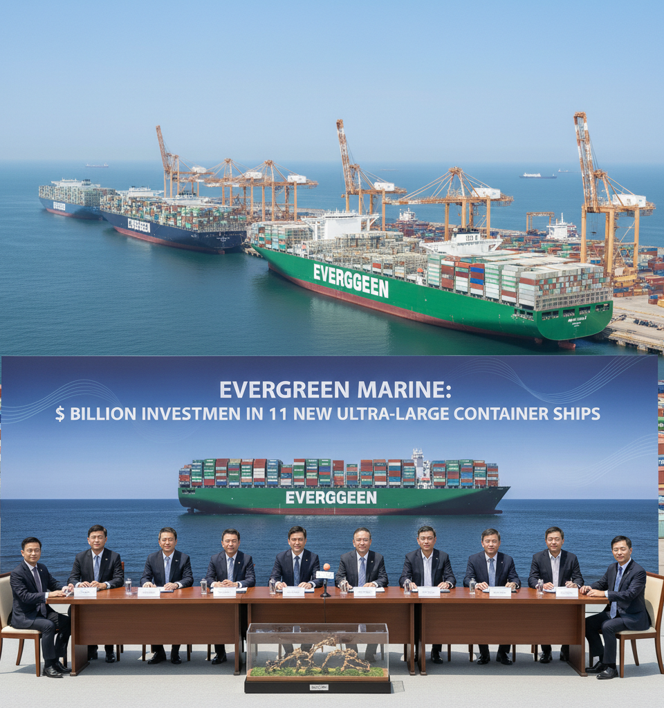 Evergreen Marine Invests $3 Billion in 11 New Ultra-Large Container Ships, Boosting Fleet by 250,000 TEUs — AI-generated illustration