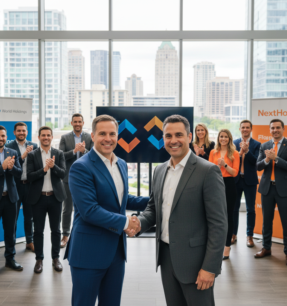 EXp World Holdings Acquires NextHome, Forging a Hybrid Brokerage Model — AI-generated illustration