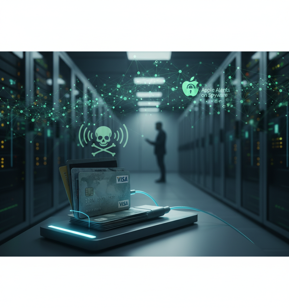 Expired Visa Cards 'Zombified' for Contactless Payments; Apple Alerts on Spyware — AI-generated illustration
