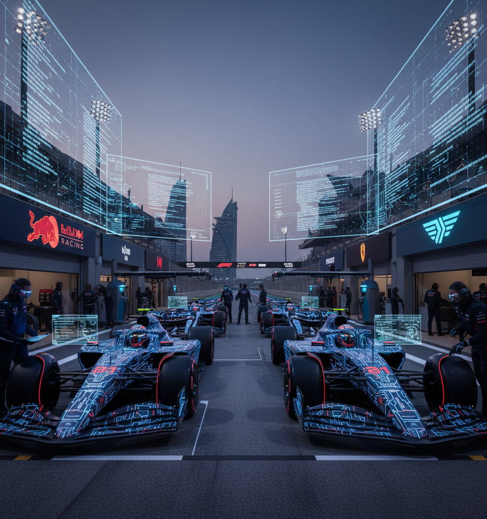 F1 Grid Transforms into AI Battleground as Teams Accelerate Tech Integration — AI-generated illustration