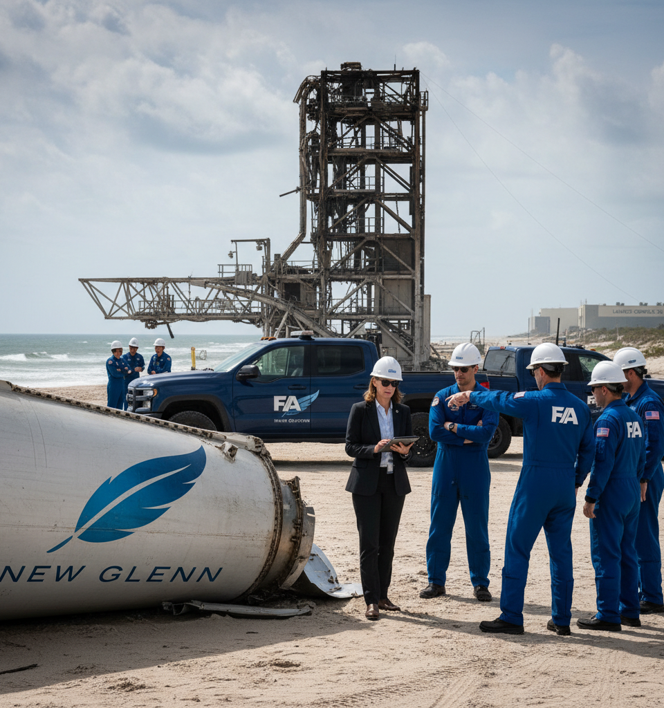 FAA orders investigation into Blue Origin’s New Glenn mishap — AI-generated illustration