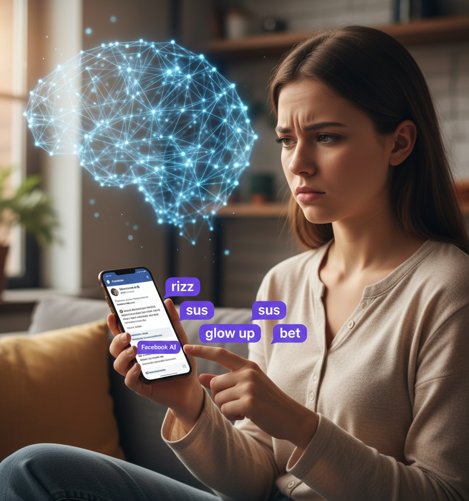 Facebook's AI Under Scrutiny Over Unsolicited Gen Z Slang in User Posts — AI-generated illustration