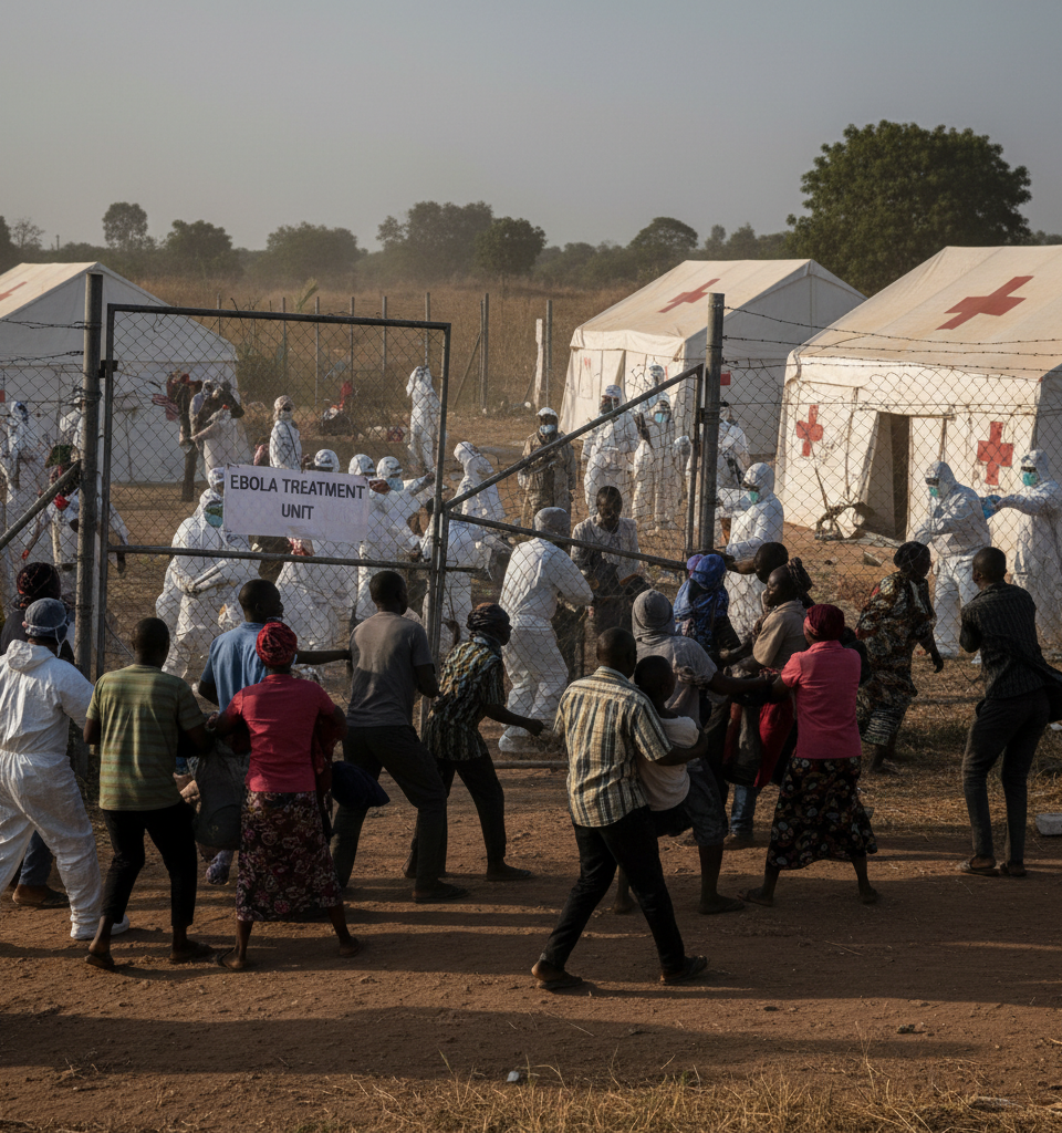 Families Breach Ebola Treatment Center in DRC, Remove Suspected Patients — AI-generated illustration