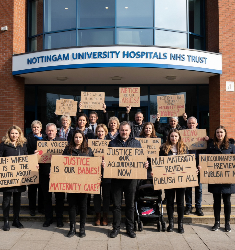 Families Demand Accountability Ahead of Landmark NUH Maternity Review Publication — AI-generated illustration