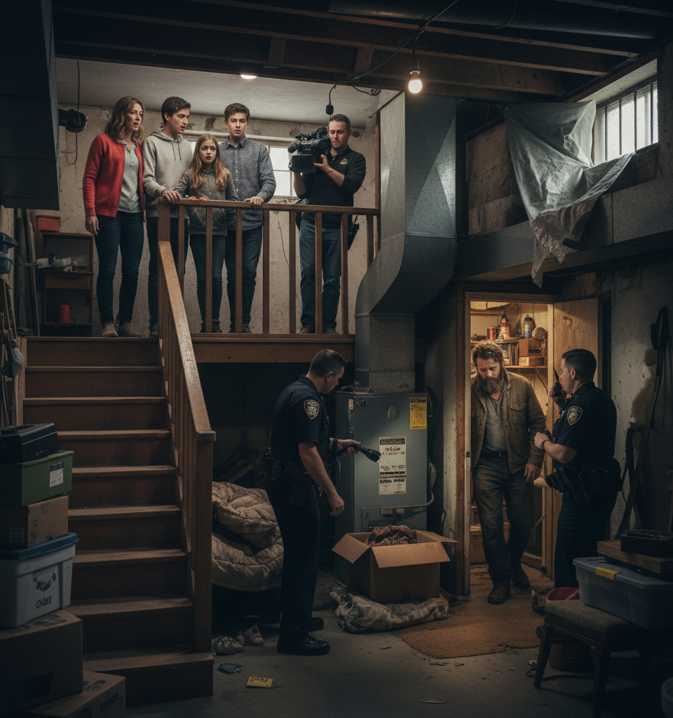 Family Discovers Uninvited Occupant in Home's Basement, Raising Property Security Concerns — AI-generated illustration